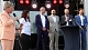 Moderatorin Andrea Ballschuh präsentiert bei der Eröffnung die aktuelle Geschäftsführung mit Sybille Müller und Markus Walter (seit 1994), Felix Walter (seit 2018), Marvin Walter und André Marschal (P